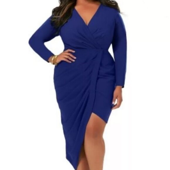 NWT Monif C Jenna Asymmetrical Dress Blue Long Sleeve Size 2X - Picture 1 of 13